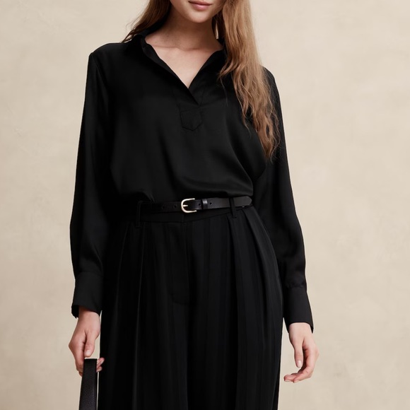 Banana Republic Tops - NWT Banana Republic Black Johnny-Collar Shirt Size XS